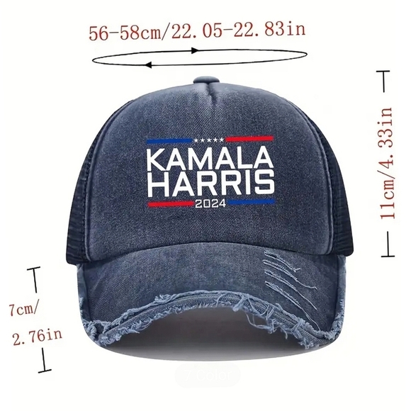 Kamala Harris Hat Black Frayed 47 Campaign Trucker Cap Red White Blue Mesh New - Picture 8 of 8